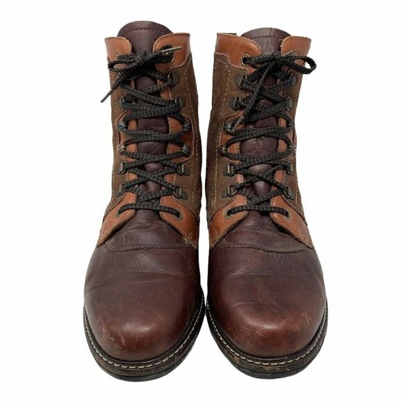 Eddie Bauer Mens Ankle Boots Brown Leather Shearling Lined Buckle Lace Up 10.5 M - Picture 2 of 10